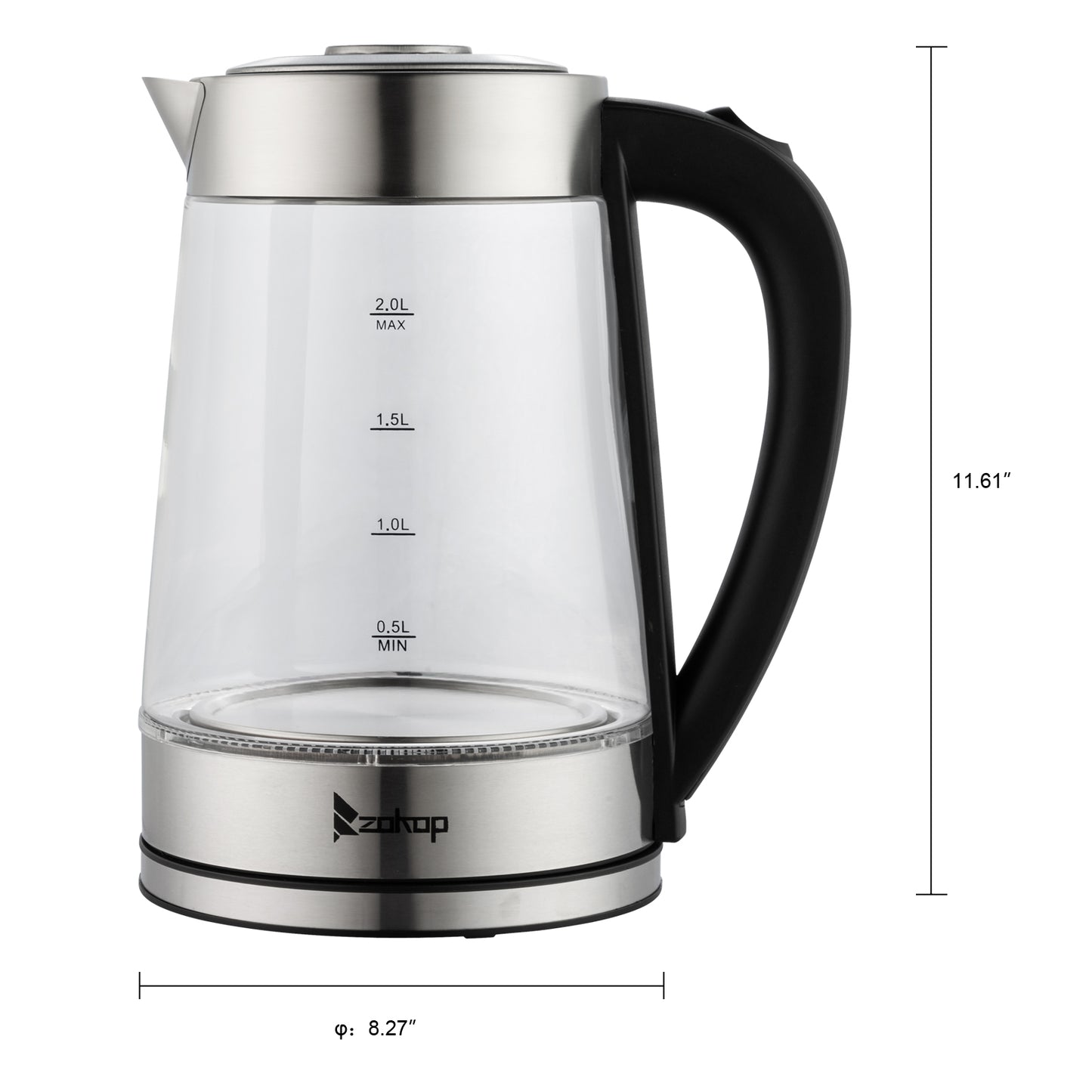 【Old Code:42128382】ZOKOP HD-250 220V 2000W 2L Blue Glass Electric Kettle