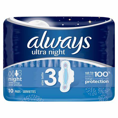 Always Ultra Day & Night Sanitary Towels (Size 3) Wings 9 Pads Case of 28