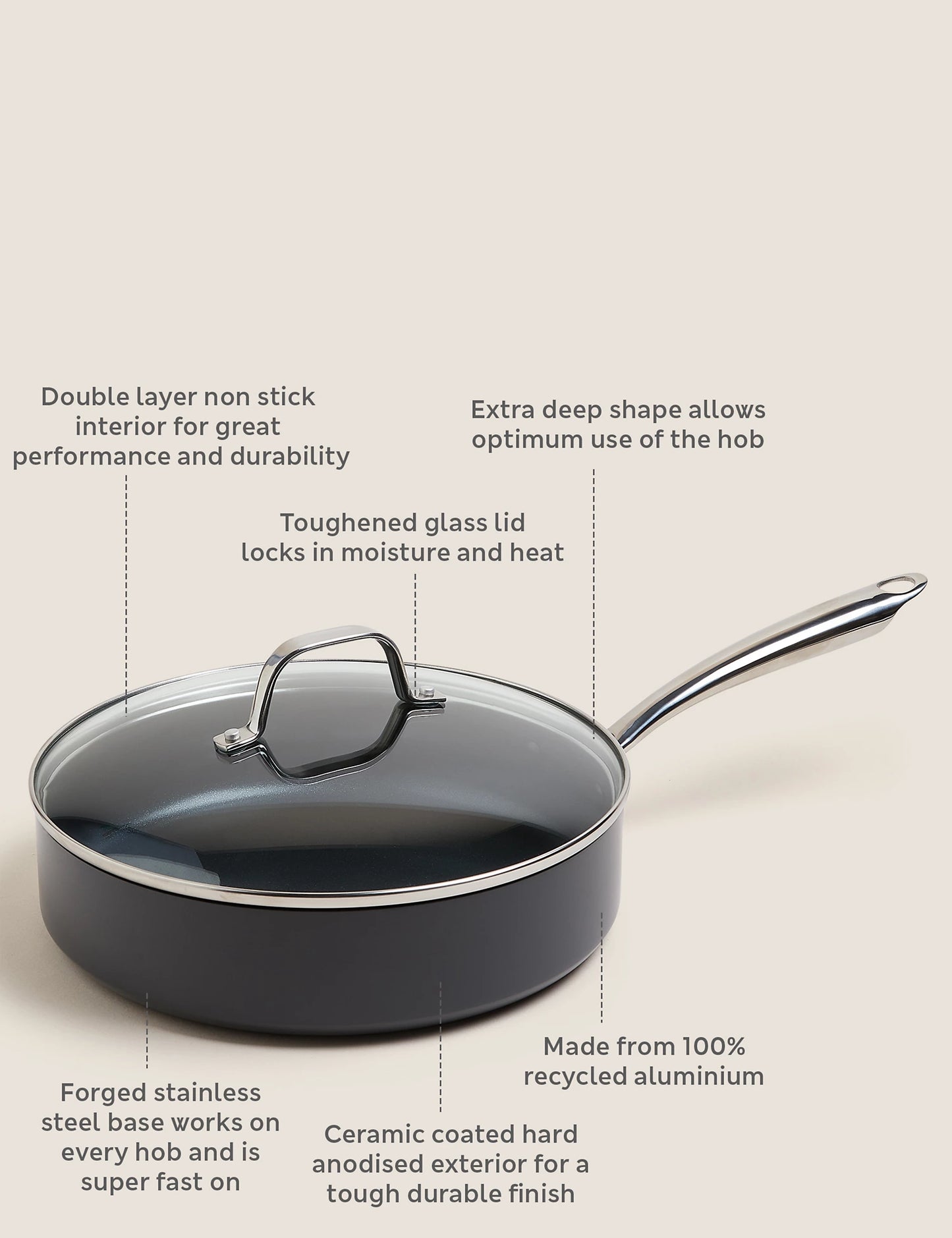 Hard Anodised 26cm Large Sauté Pan