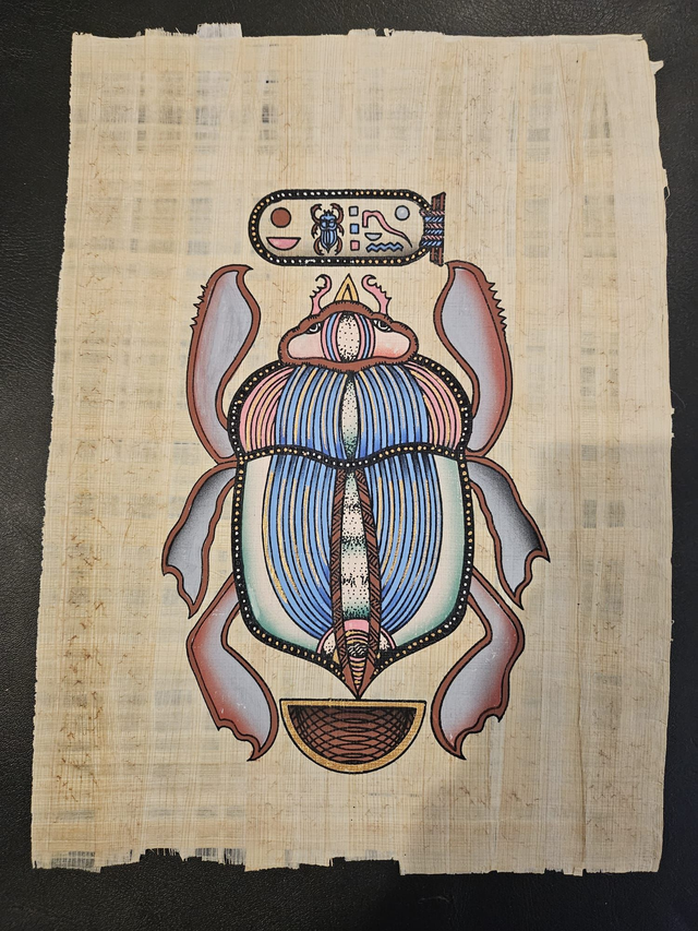 Sacred Scarab Beetle Papyrus Art – Handmade Ancient Egyptian Wall Decor Size: 23 × 33 cm