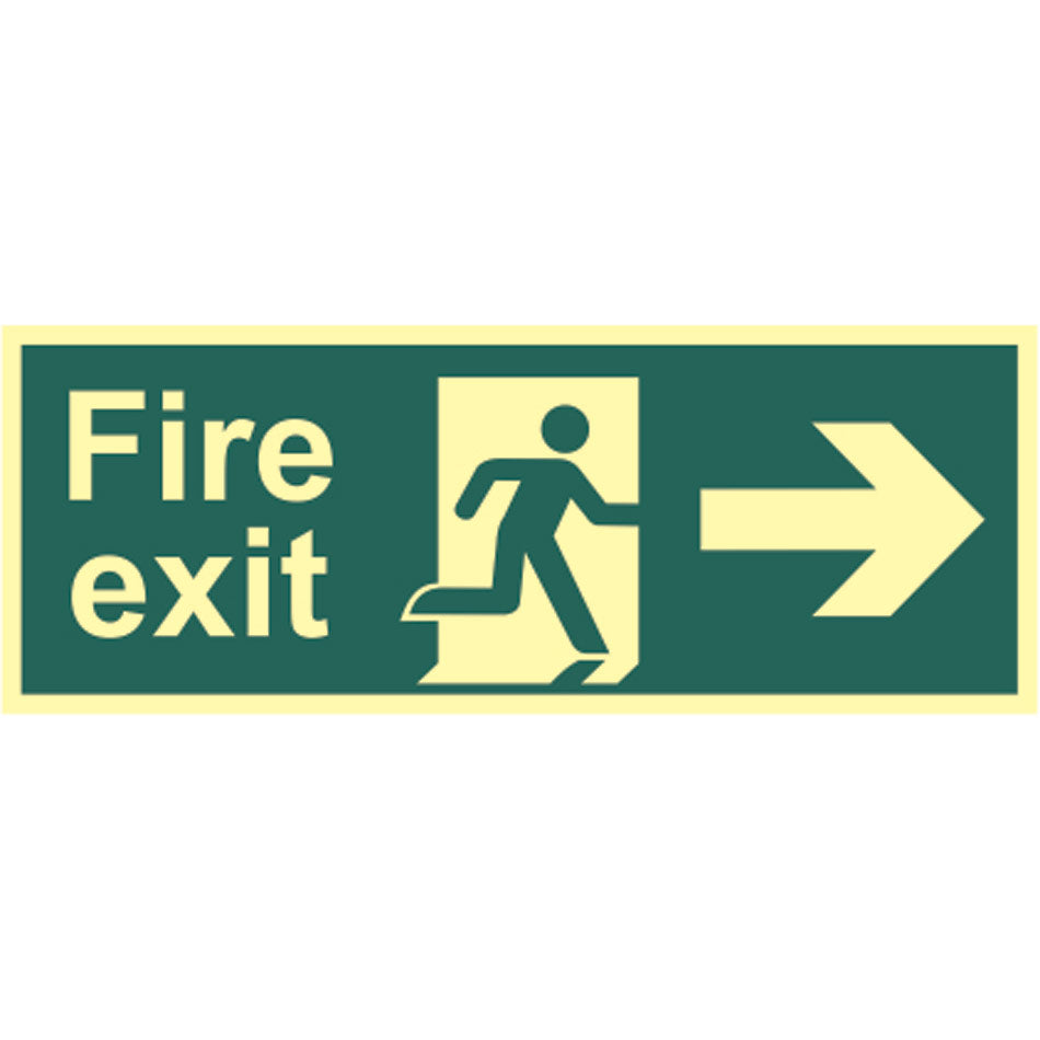 Fire Exit (Man Arrow Right) Sign - Photolum (400 x 150mm)