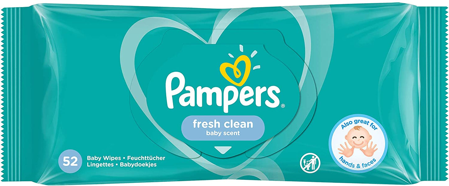 Pampers Fresh Clean Baby Wipes 1 Pack = 52 Baby Wet Wipes Pack size: Case of 12