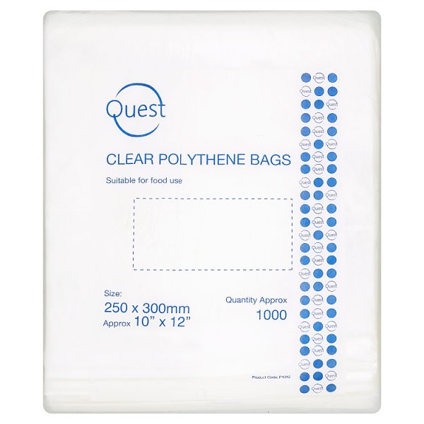 Quest Clear Polythene Bags 10" x 12" Approx: 1000