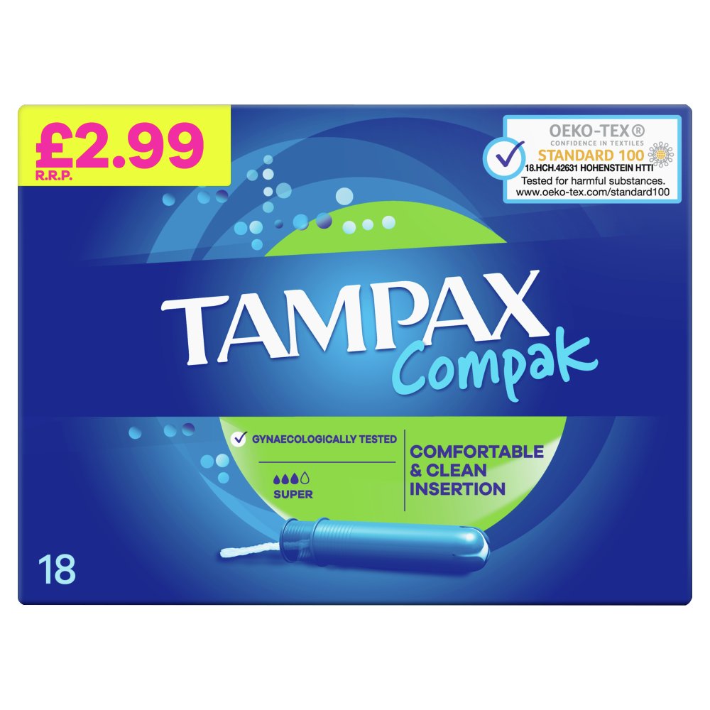 Tampax Compak Super Tampons With Applicator X 18 Pack size: Case of 6