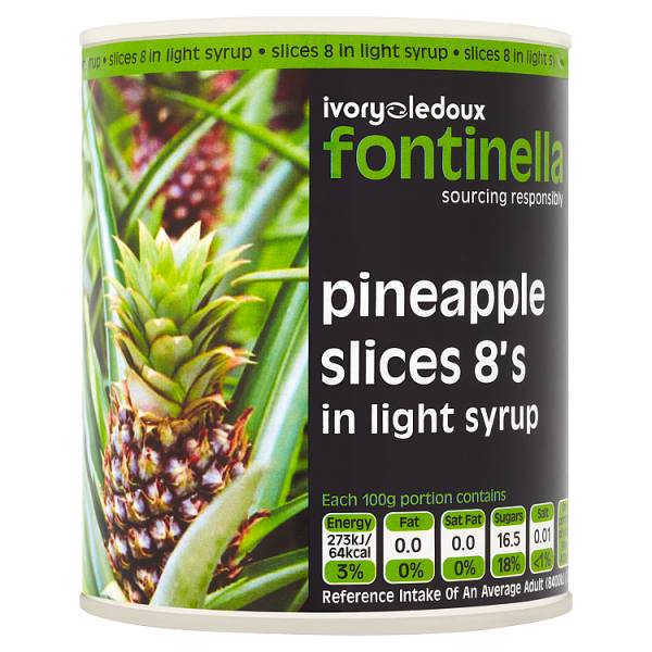 Fontinella Pineapple Slices 8's in Light Syrup 825g (Drained Weight 490g)