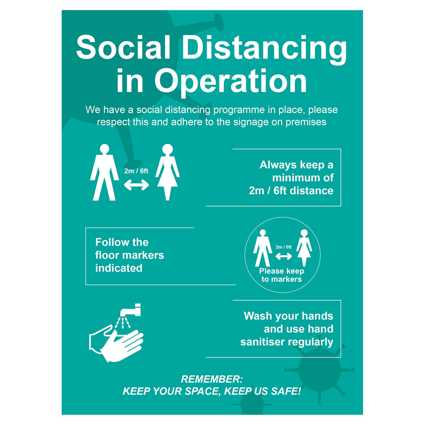 Social distancing in operation Keep a safe distance - RPVC (600 x 800mm)