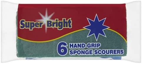 Super Bright 6 Hand-Grip Sponge Scourers Pack size: Case of 6