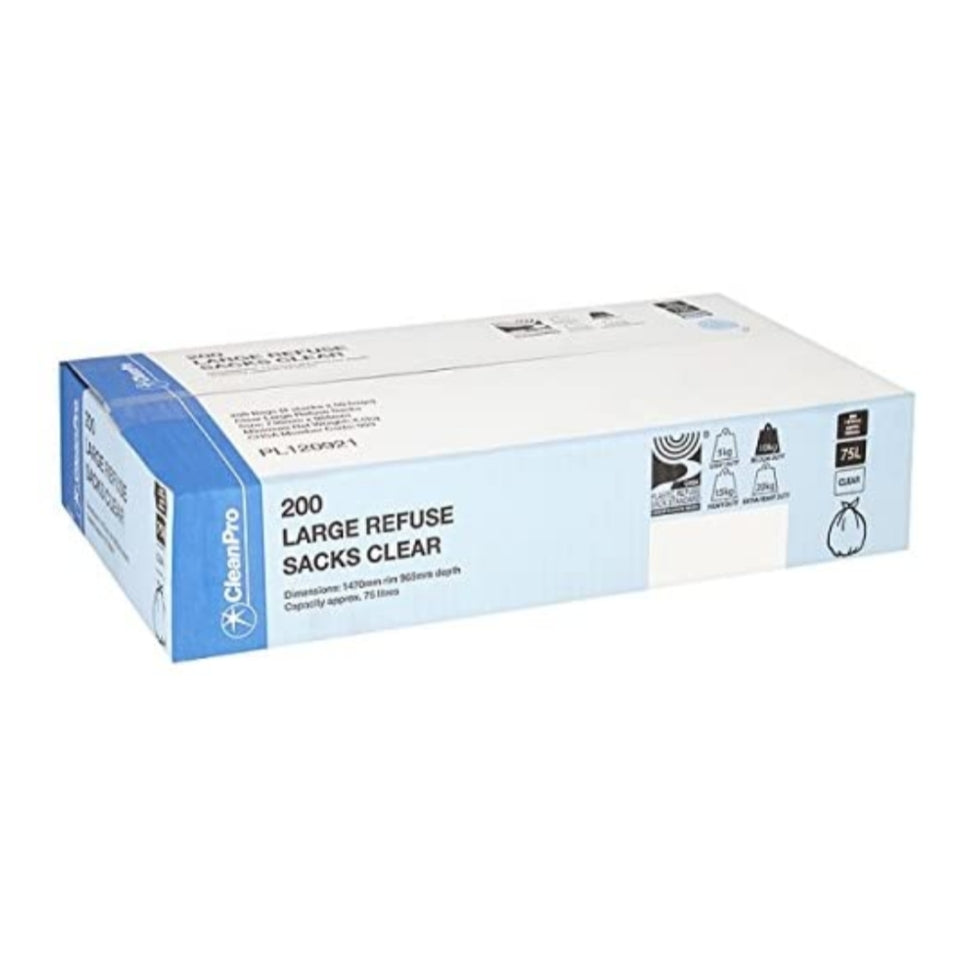 CleanPro 200 Large Refuse Sacks Clear
