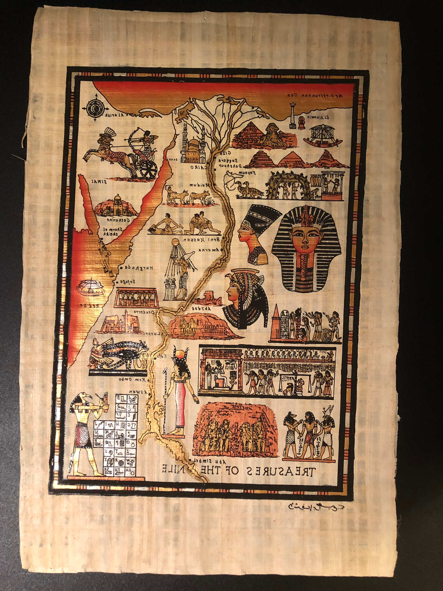 Original papyrus paper ( the map of egypt and Kings ,queens, gods )