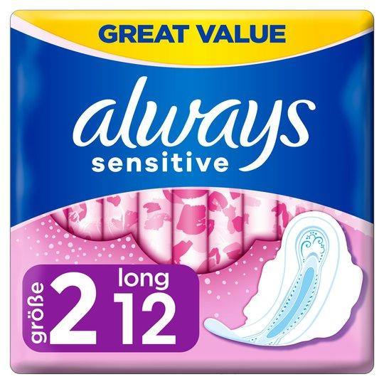 Always Sensitive Long Size 2 Sanitary Towels With Wings 12 Pack - Collectionmarket