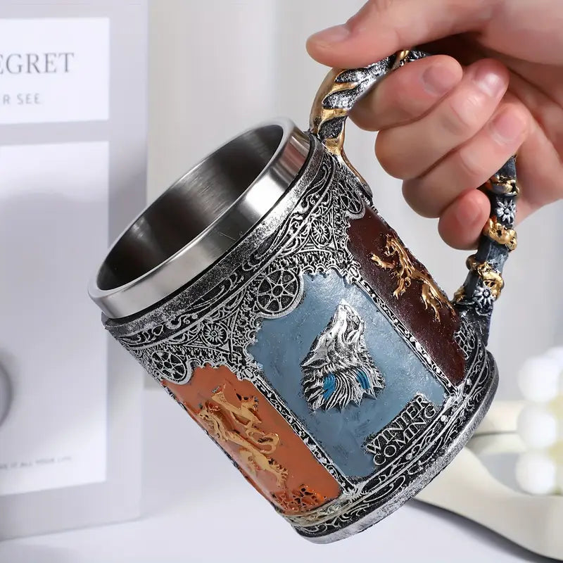 Vintage Lion-Shaped Stainless Steel Mug