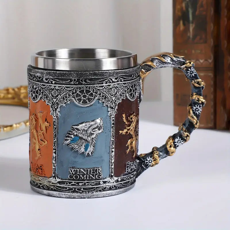 Vintage Lion-Shaped Stainless Steel Mug