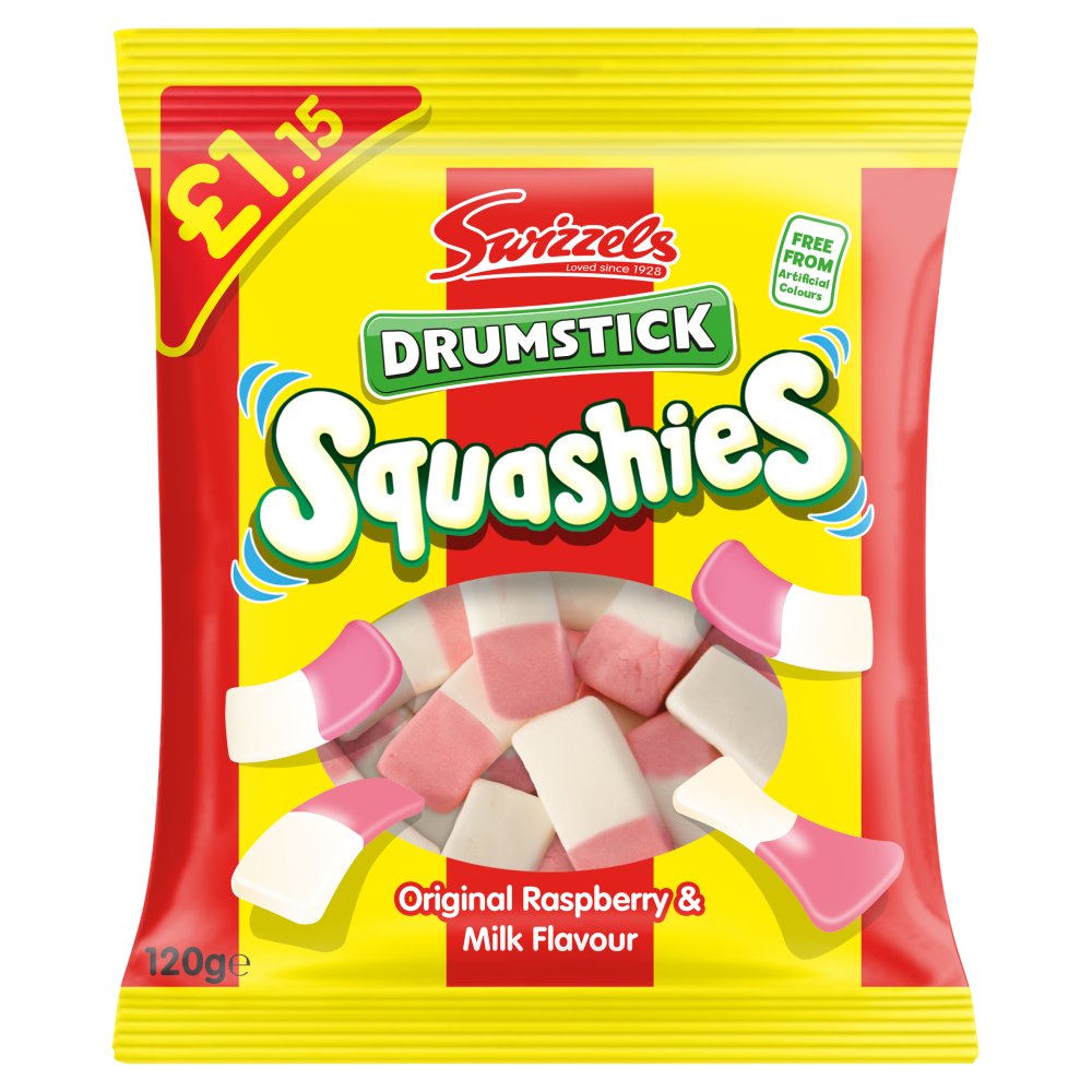 Swizzels Drumstick Squashies Original Raspberry & Milk Flavour 120g  Pack size: Case of 12