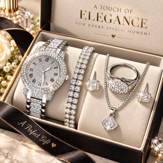 6-Piece Luxury Women’s Quartz Watch & Jewelry Set
