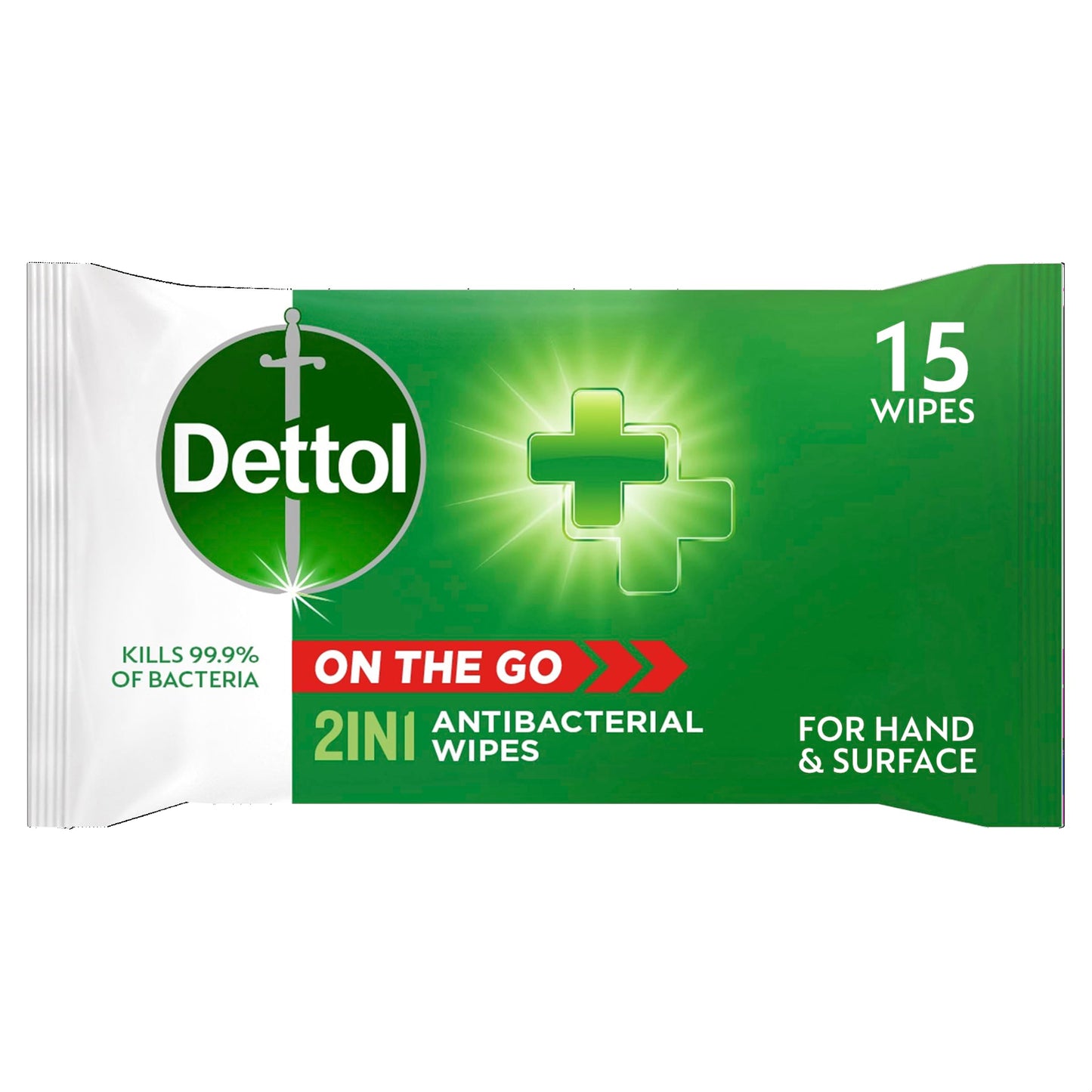 Dettol On the Go 2in1 Hand and Surface Antibacterial Wipes , 15 Wipes