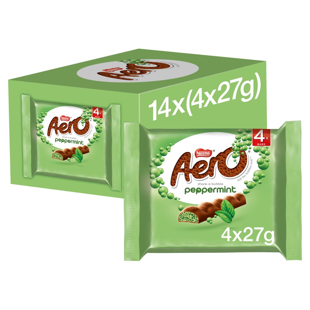 Aero Bubbly Peppermint Mint Chocolate Bar Multipack 27g 4 Pack Pack size: Case of 14