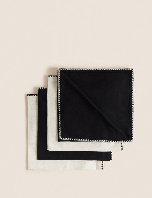Set of 4 Cotton Rich Embroidered Napkins
