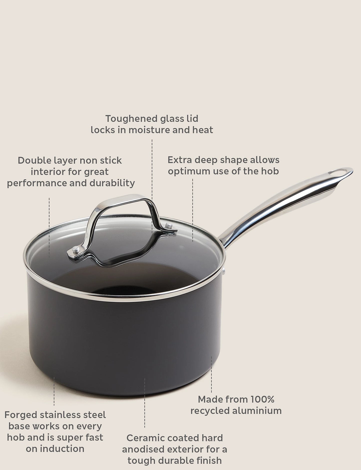 Hard Anodised 18cm Saucepan