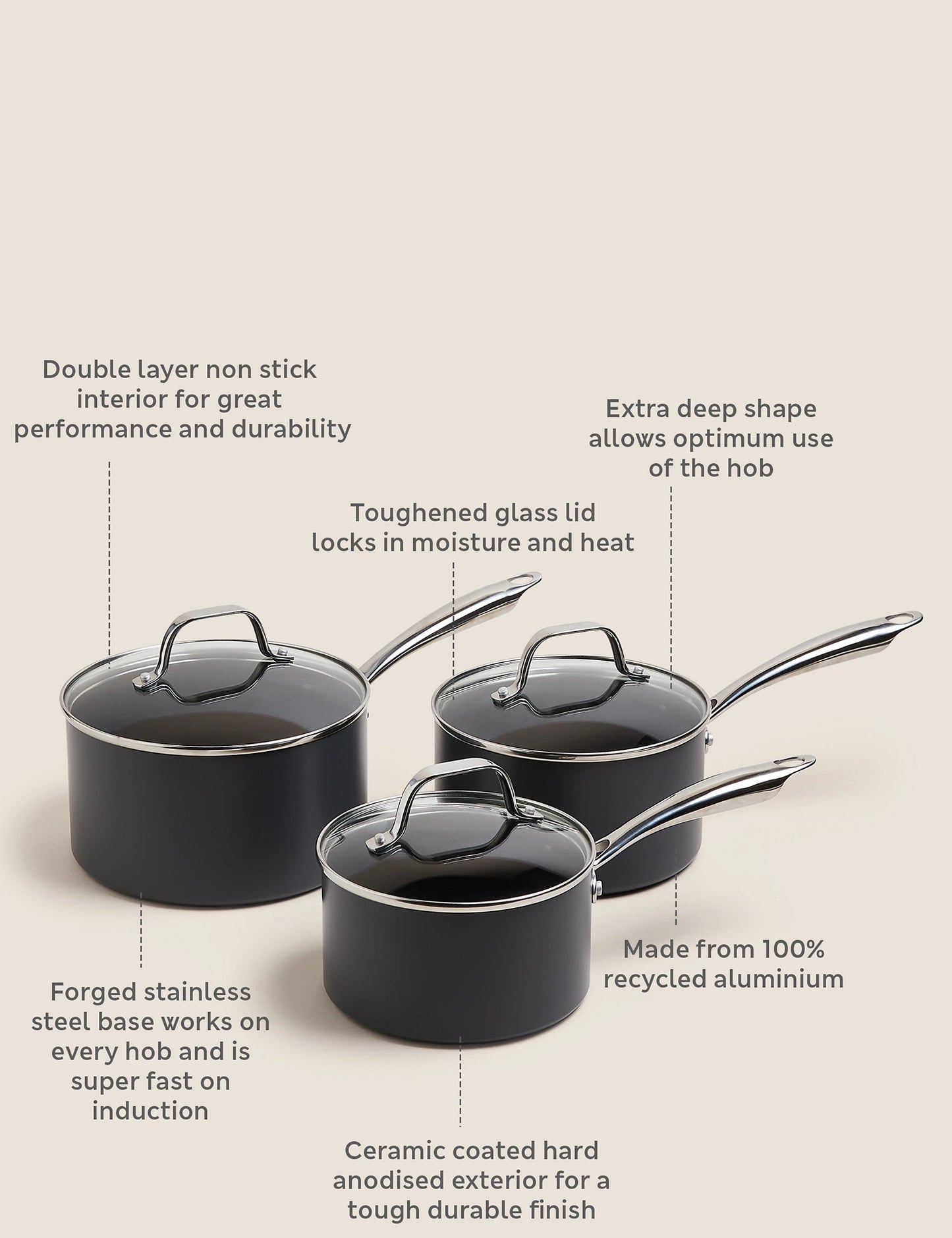 3 Piece Hard Anodised Pan Set