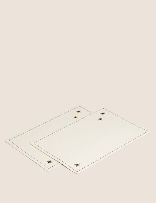 Set of 2 Embroidered Bee Cotton Placemats