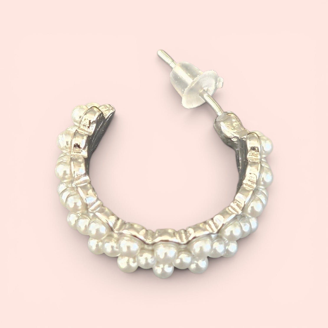 Pearl Beaded Half Hoop Earrings