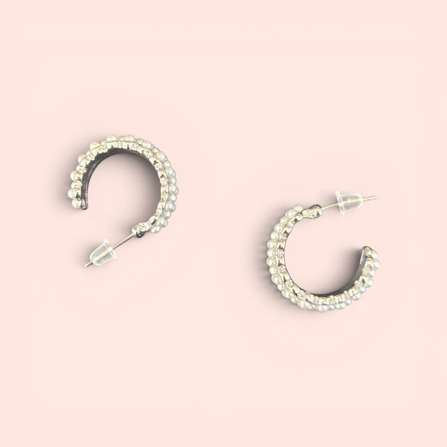 Pearl Beaded Half Hoop Earrings