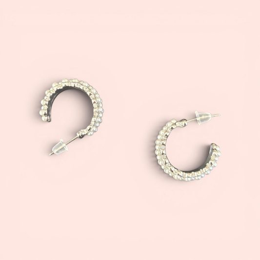 Pearl Beaded Half Hoop Earrings