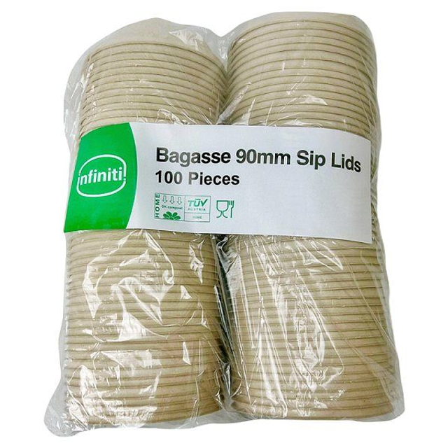 Infiniti Bagasse 90mm Sip Lids 100 Pieces Pack size Case of 10