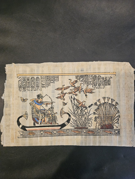 Ancient Egyptian Hunting & River Life Papyrus Art Size: 23 × 33 cm