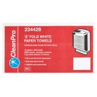 CleanPro 'Z' Fold White Paper Towels 2 Ply 15 Packs 200 Towels Pack size: Case of 1