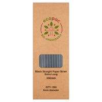 Ecopac 250 Black Straight Paper Straw Extra Long