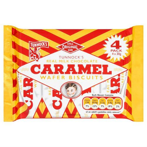 Tunnock's Real Milk Chocolate Caramel Wafer Biscuits 4 x 30g Pack size: Case of 20