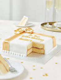 Personalised Celebration Sponge Cake with Gold Ribbon (Serves 30)