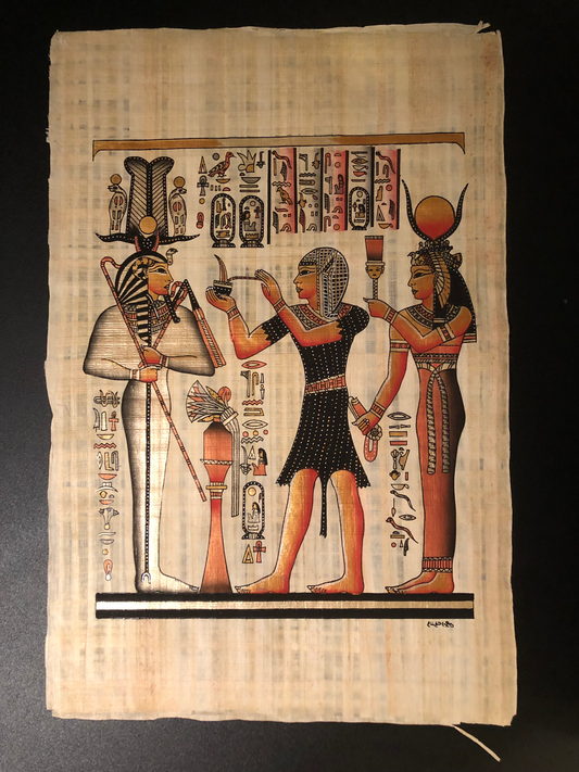 Original papyrus paper ( the king and queen warships the god )
