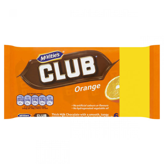 McVitie's Club Orange Chocolate Biscuit Bars Multipack 6 x 22.6g, 136g Case of 12