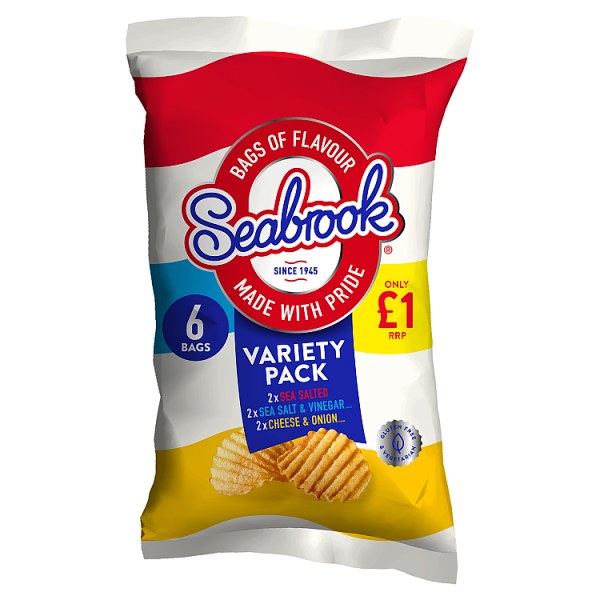 Seabrook Crinkle Crisps Variety £1 PMP 6 x 25g Gluten Free Case Of 8 - Collectionmarket