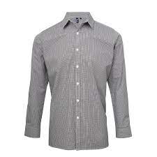 Cotton Shirt Long Sleeve Mens Gingham Black/White (S/34")
