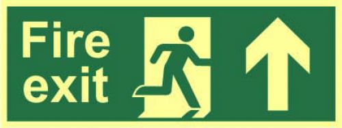 Fire Exit (Man Arrow Up) Sign - Photolum (400 x 150mm) Pack size: Case of 1