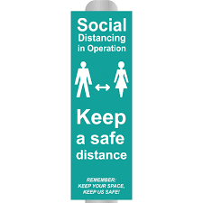 Social Distancing in Operation (A) Post/Bollard Sign - CRX (800mm high for 100mm dia. post)