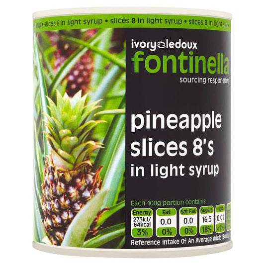 Fontinella Pineapple Slices 8's in Light Syrup 825g (Drained Weight 490g)