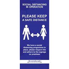Social distancing in operation Keep a safe distance - Pull Up Banner Blue (850 x 2000mm)