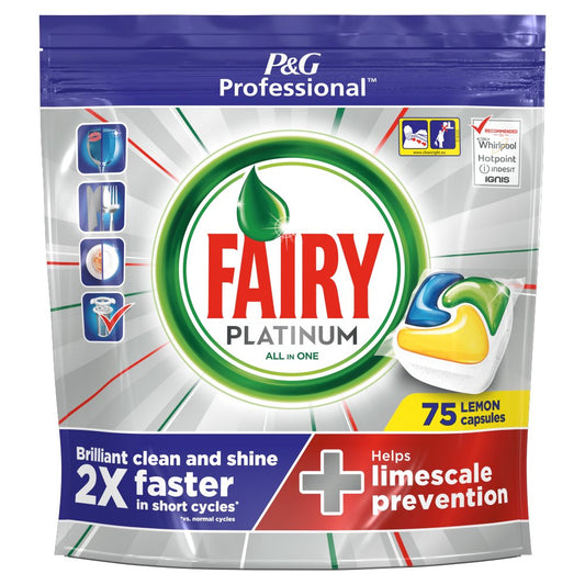 Fairy Platinum Dishwasher Tablets, Lemon, 75 Capsules Pack size: Case of 1