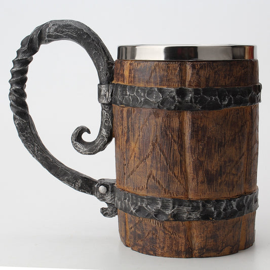 Wooden barrel Stainless Steel 3D Beer Coffee Mug