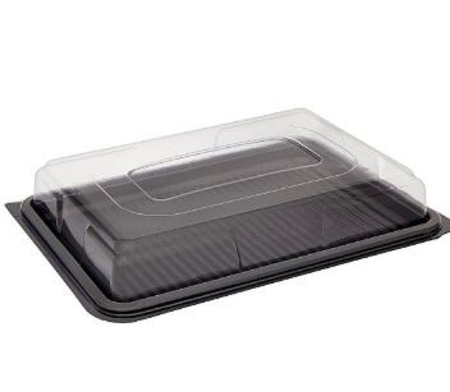 Small Black Platter Base & Clear Lid L355mm x W250mm x D65mm (5 base and lid per pack)