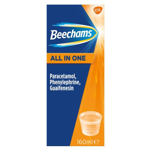 Beechams All in One Liquid, Cold and Flu Relief with Paracetamol, 160 ml Pack size: Case of 6