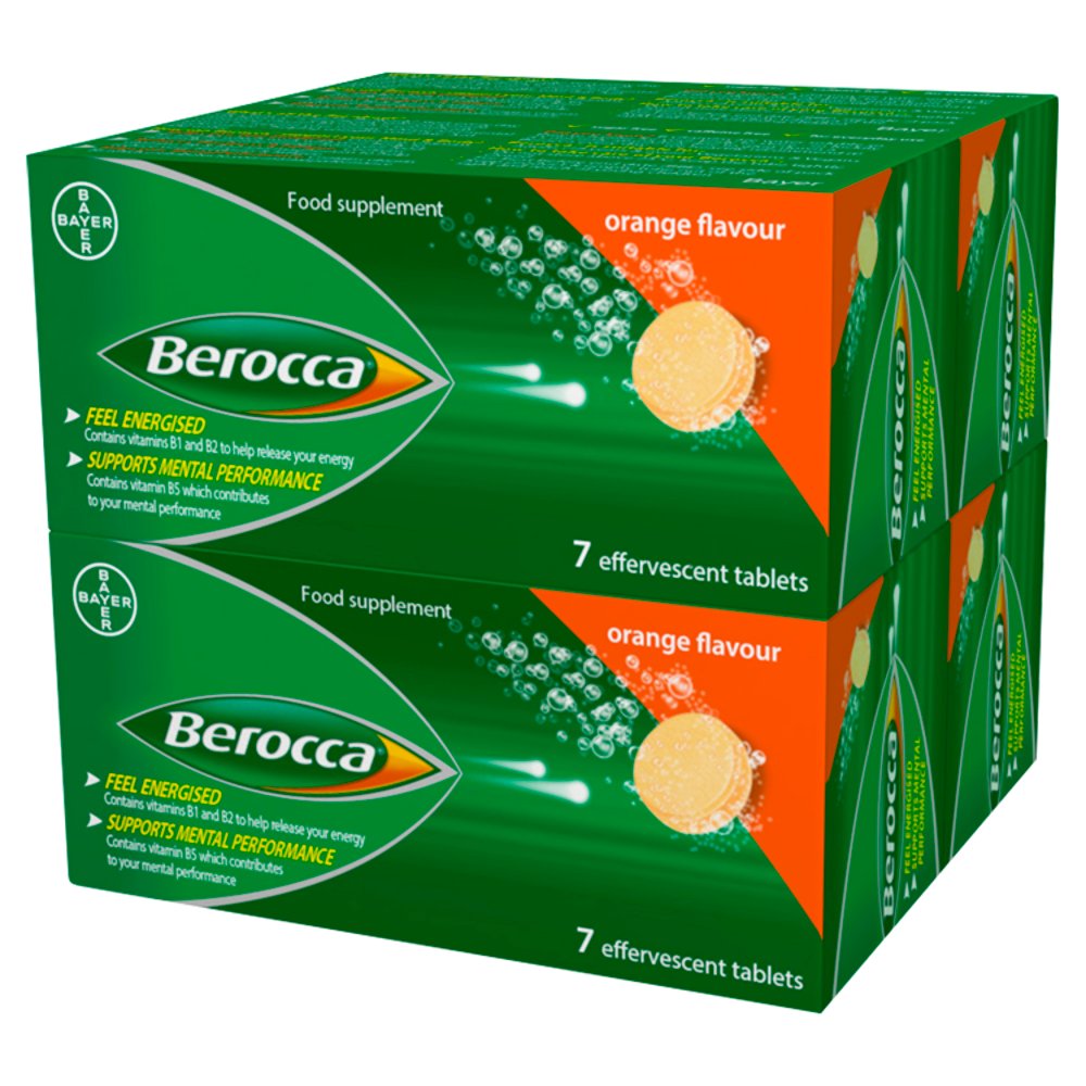 Berocca Orange Flavour 7 Sugar Free Effervescent Tablets Pack size: Case of 4