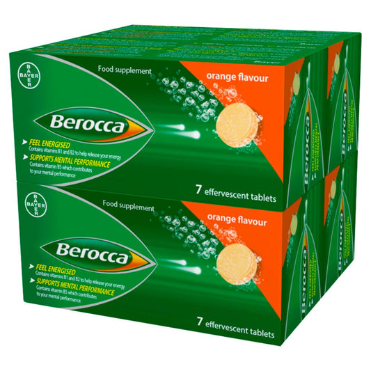 Berocca Orange Flavour 7 Sugar Free Effervescent Tablets Pack size: Case of 4