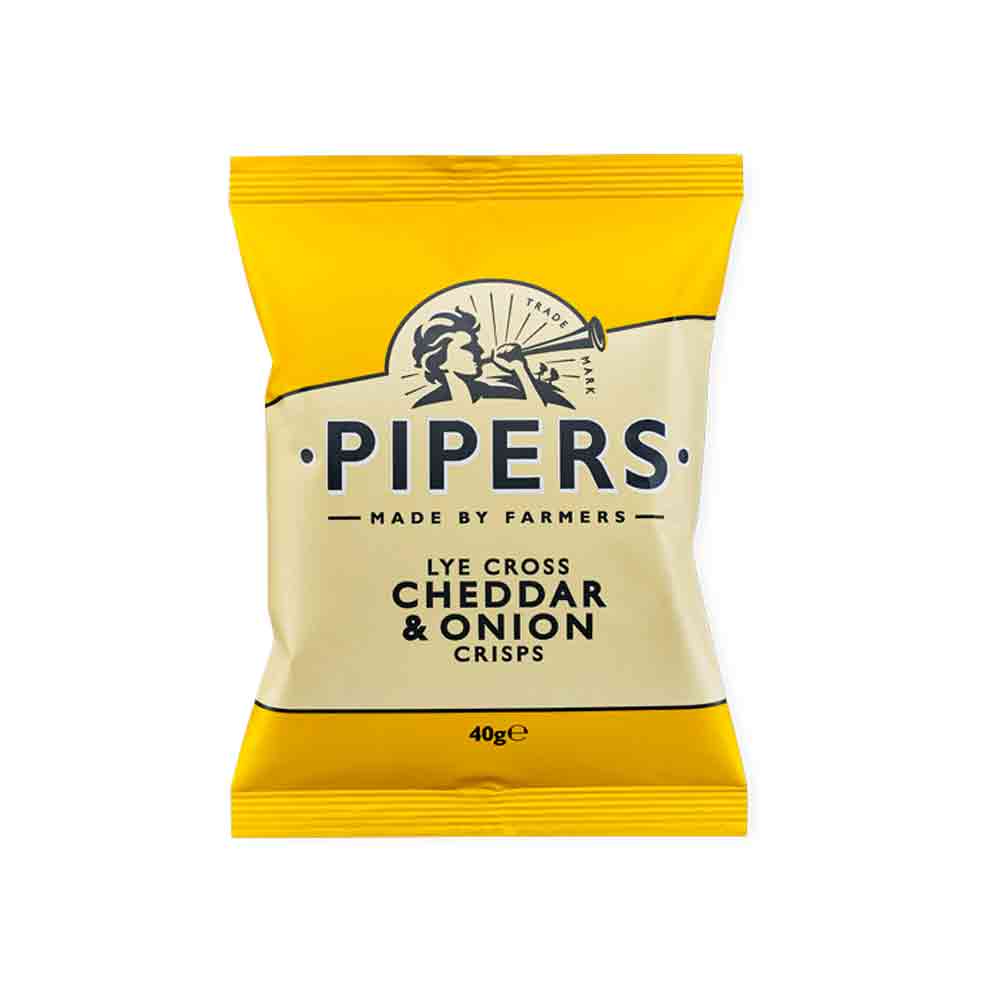 Pipers Lye Cross Cheddar & Onion Crisps 40g Pack size: Case of 24