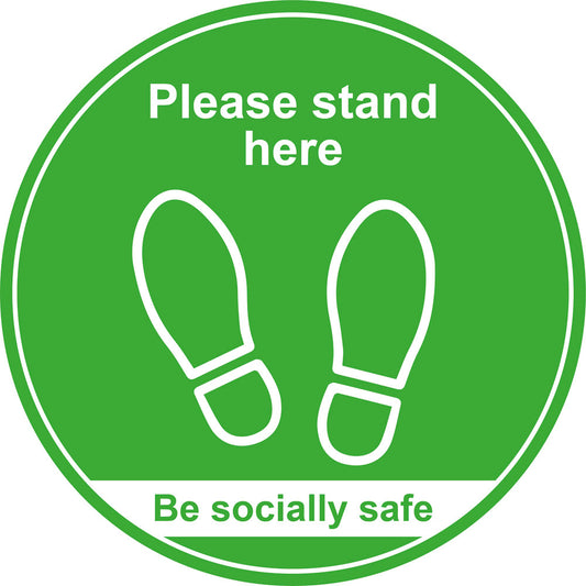 Please Stand Here Social Distancing Floor Graphic, Green (400mm dia.) Pack size: Case of 1