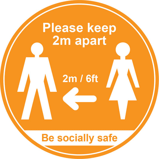 Please Keep 2m Apart Social Distancing Floor Graphic, Amber (400mm dia.) Pack size: Case of 1